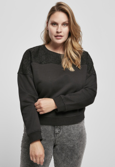 Ladies Short Oversized Lace Inset Crew black