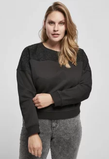 Ladies Short Oversized Lace Inset Crew black
