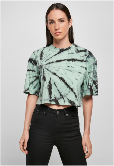 Ladies Oversized Cropped Tie Dye Tee black/ghostgreen