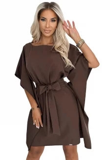 287-33 SOFIA Rochie fluture cu legare în talie - CIOCOLATĂ