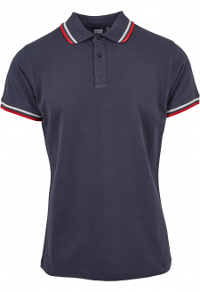 Double Stripe Poloshirt navy/white/fire red