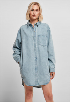 Ladies Oversized Denim Shirt Dress tintedlightbluewashed