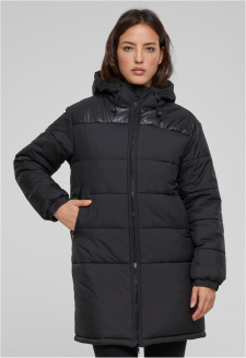 Ladies Hooded Mixed Puffer Coat black