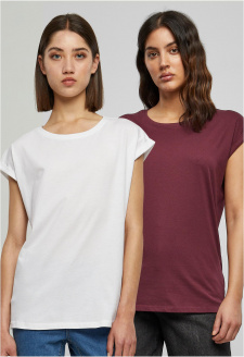 Ladies Extended Shoulder Tee 2-Pack white+cherry