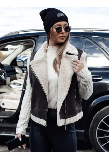 Kamizelka damska zamszowa z kożuszkiem WOOLZIP kawowa Dstreet TY4746