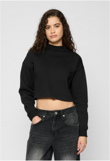 Ladies Cropped Oversized Sweat High Neck Crew black