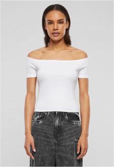 Ladies Organic Off Shoulder Rib Tee white