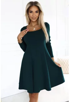 574-1 IVANA rochie trapez confortabilă cu decolteu și mânecă lungă - VERDE STICLĂ
