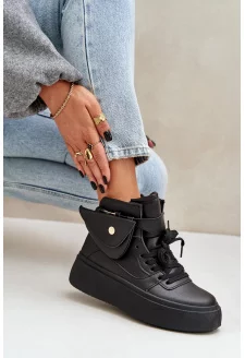 Wysokie Sneakersy Z Saszetką Na Platformie Czarne Saramis