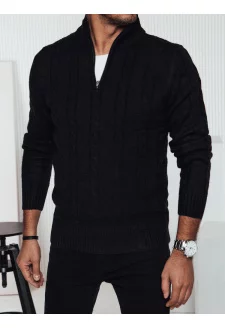 Sweter męski z rozpinanym kołnierzem czarny Dstreet WX2265