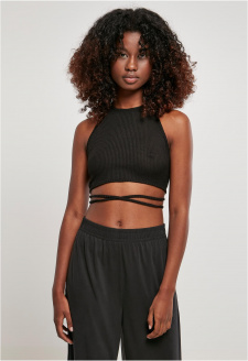 Ladies Rib Trapeze Cropped Top black