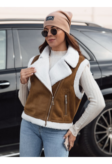 Kamizelka damska zamszowa z kożuszkiem WOOLZIP kamelowa Dstreet TY4741
