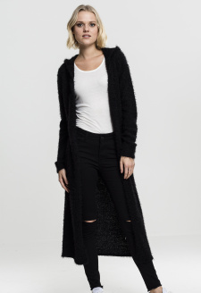 Ladies Hooded Feather Cardigan black