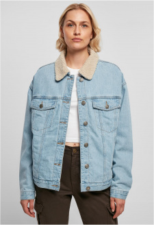 Ladies Oversized Sherpa Denim Jacket clearblue bleached