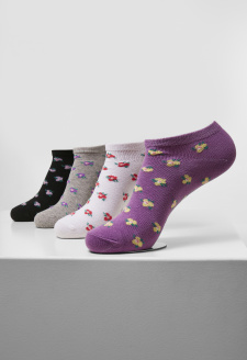 Recycled Yarn Flower Invisible Socks 4-Pack grey+black+white+lilac