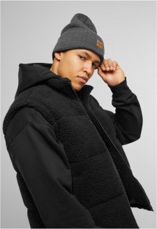 Synthetic Leatherpatch Long Beanie charcoal