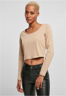 Ladies Organic Wide Neck Cropped Longsleeve unionbeige