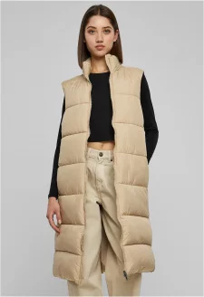 Ladies Long Puffer Vest wetsand