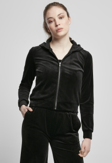 Ladies Short Velvet Zip Hoody black