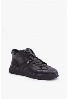 Skórzane Ocieplane Botki Sneakersy Męskie Lee Cooper LCJ-24-33-2913 Czarne