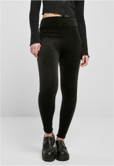 Ladies High Waist Rib Velvet Leggings black