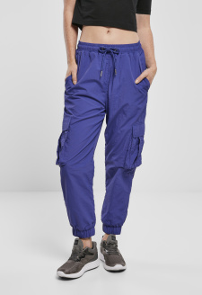 Ladies High Waist Crinkle Nylon Cargo Pants bluepurple