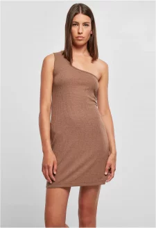 Ladies Rib One Shoulder Dress darkkhaki