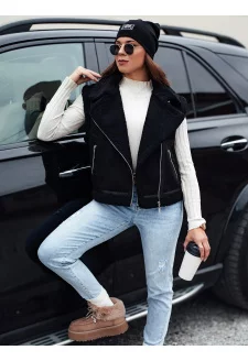 Kamizelka damska zamszowa z kożuszkiem WOOLZIP czarna Dstreet TY4742