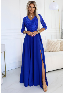 309-12 AMBER rochie lungă elegantă din dantelă cu decolteu - culoare ALBASTRU REGAL