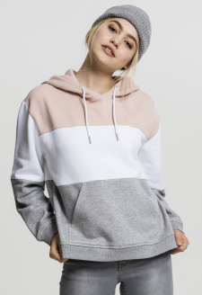 Ladies Oversize 3-Tone Hoody light rose/white/grey