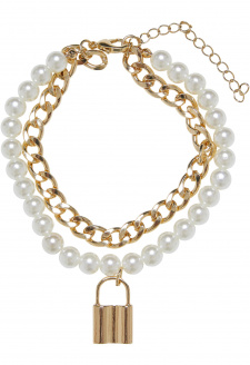 Padlock Pearl Layering Bracelet gold