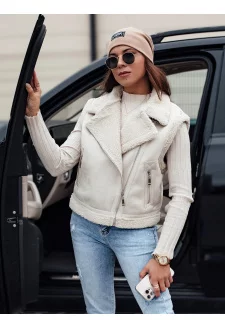 Kamizelka damska zamszowa z kożuszkiem WOOLZIP biała Dstreet TY4743