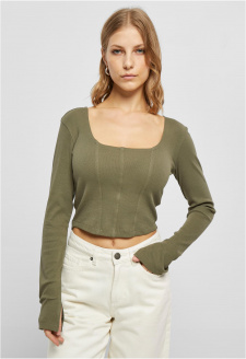 Ladies Short Rib Corsage Longsleeve olive