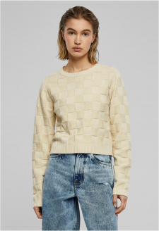 Ladies Check Knit Sweater sand