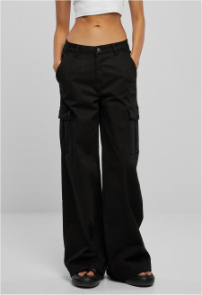 Ladies High Waist Wide Leg Twill Cargo Pants black