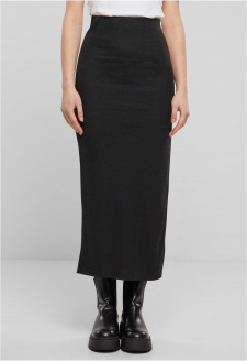 Ladies Rib High Slit Skirt black