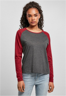 Ladies Contrast Raglan Longsleeve charcoal/burgundy