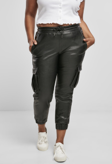 Ladies Faux Leather Cargo Pants black