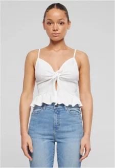 Ladies Waffle Pique Ruffle Top white