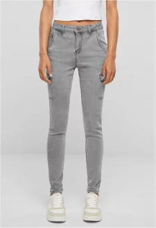 Cloud5ive Damen High Waist Cargo Jeans Hose mit washed look grey