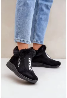 Sneakersy Botki Damskie Z Futerkiem Czarne Zeriana