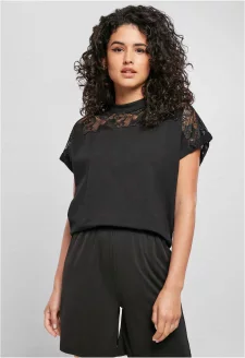 Ladies Short Oversized Lace Tee black