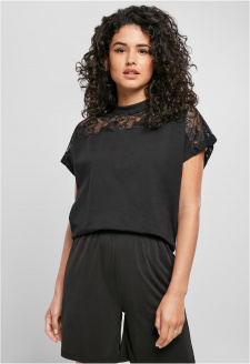 Ladies Short Oversized Lace Tee black