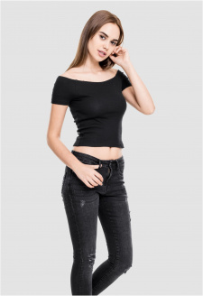 Ladies Off Shoulder Rib Tee black