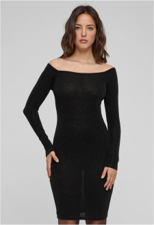 Ladies Off Shoulder Longsleeve Glitter Dress black