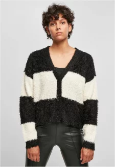 Ladies Short Oversized Feather Cardigan black/whitesand