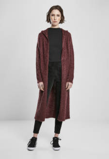 Ladies Hooded Feather Cardigan cherry