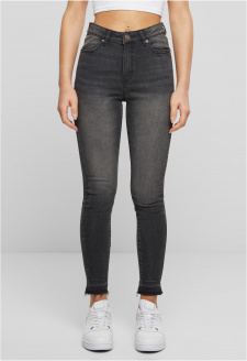 Ladies Skinny High Waist Open Hem Jeans black washed