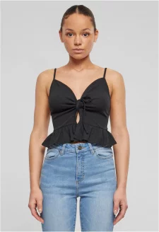 Ladies Waffle Pique Ruffle Top black