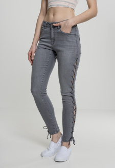 Ladies Denim Lace Up Skinny Pants grey